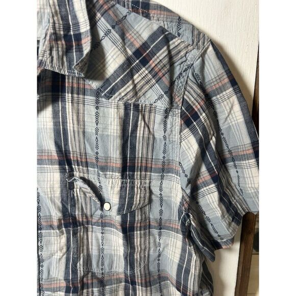 Lucky Brand Shirt Mens Large Blue Plaid Button Up Pearl Snaps Rancher Work. X - Picture 5 of 5